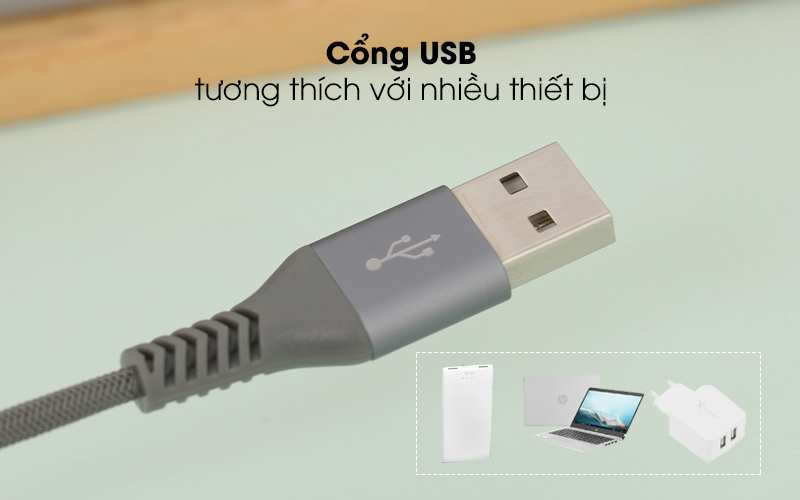 Cổng USB phù hợp với nhiều thiết bị - Cáp Micro 1 m Xmobile Paladin Xám Cổng USB phù hợp với nhiều thiết bị - Cáp Micro 1 m Xmobile Paladin Xám