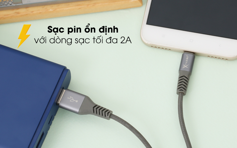 Dòng sạc ổn định với tốc độ tối đa 2A - Cáp Micro 1 m Xmobile Paladin Xám Dòng sạc ổn định với tốc độ tối đa 2A - Cáp Micro 1 m Xmobile Paladin Xám