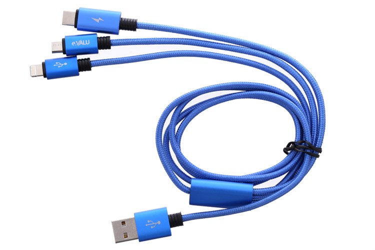 Cáp 3 đầu Lightning Type C Micro 1m eValu Spanker B Xanh Dương Màu Xanh Dương