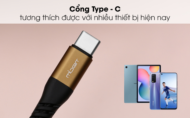 Cổng sạc Type - C sạc được cho nhiều thiết bị - Cáp Type C 2m Mbest DS463X-WB Đen
