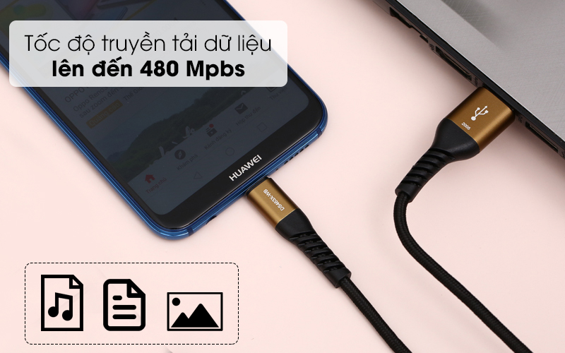 Tốc độ truyền dữ liệu nhanh, lên đến 480 Mpbs - Cáp Type C 2m Mbest DS463X-WB Đen