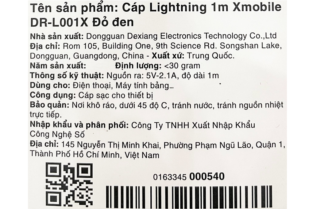 Cáp Lightning 1m Xmobile DR-L001X Đỏ đen