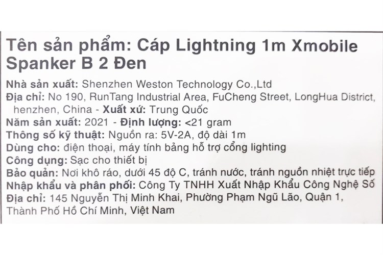 Cáp Lightning 1m Xmobile Spanker B 2 Đen Màu Đen