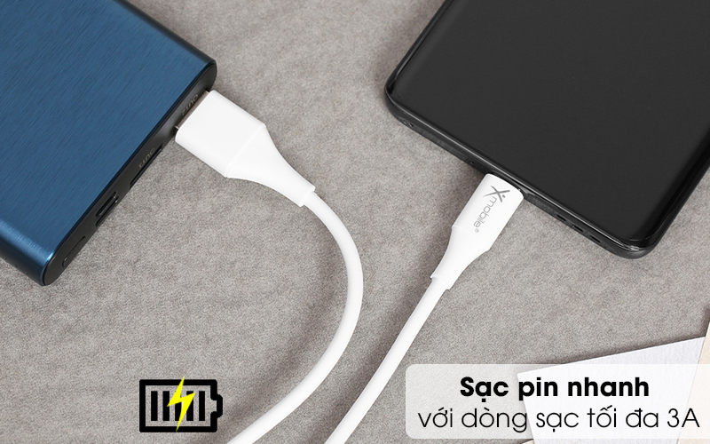 Cáp Type C 1m Xmobile TC27-1000 Trắng - Dòng sạc tối đa 3A