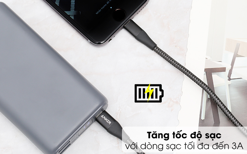 Cáp Type C - Lightning MFI 0.9m Anker PowerLine+ II A8652 - Tiết kiệm thời gian sạc