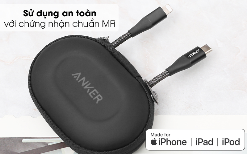 Cáp Type C - Lightning MFI 0.9m Anker PowerLine+ II A8652 - Đảm bảo an toàn