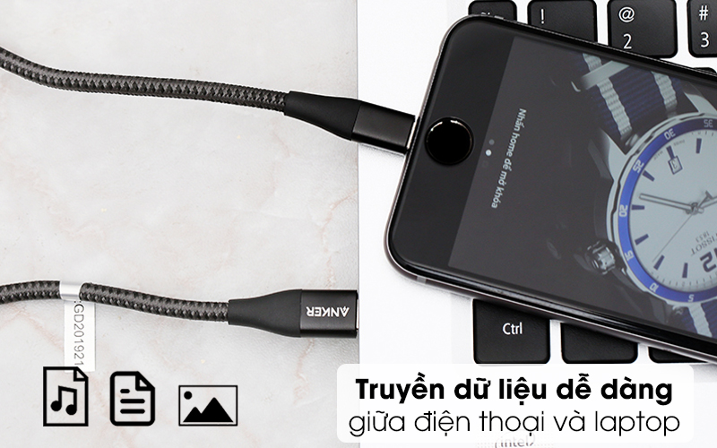 Cáp Type C - Lightning MFI 0.9m Anker PowerLine+ II A8652 - Trao đổi dữ liệu ổn định
