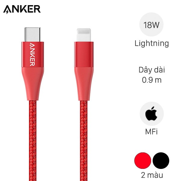 Cáp Type C – Lightning MFI 0.9m Anker PowerLine+ II A8652