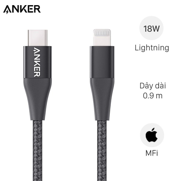 Cáp Type C – Lightning MFI 0.9m Anker PowerLine+ II A8652