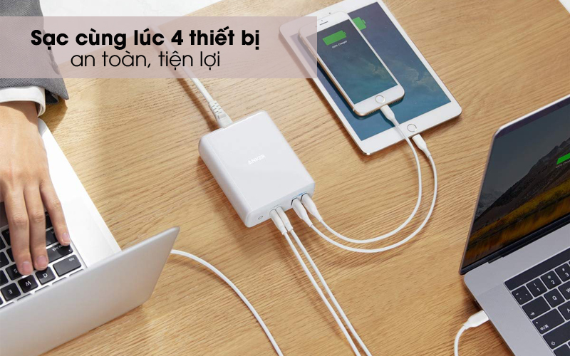 Sạc cùng lúc 4 cổng - Adapter sạc 4 cổng USB Type C PD 100W Anker PowerPort Atom A2041 Trắng