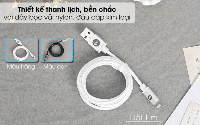 Cáp Lightning MFI 1m Mophie - Thiết kế đơn giản, thời thượng Cáp Lightning MFI 1m Mophie - Thiết kế đơn giản, thời thượng
