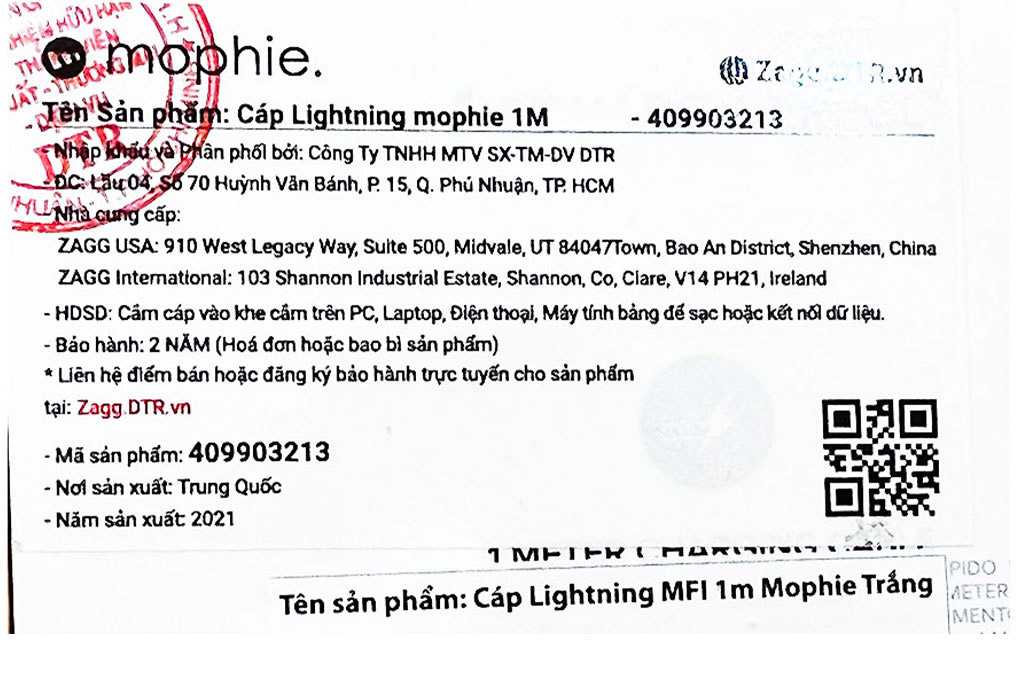 Cáp Lightning MFI 1m Mophie - 11