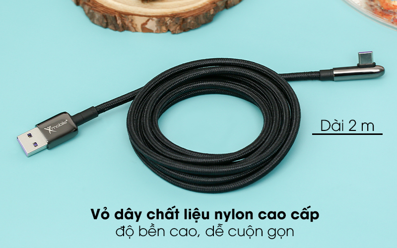 Cáp Type C 2m Xmobile FD-L01 Đen - Màu đen tối giản, sang trọng