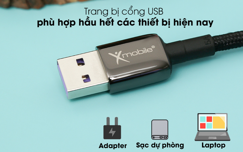 Cáp Type C 2m Xmobile FD-L01 Đen - Cổng USB