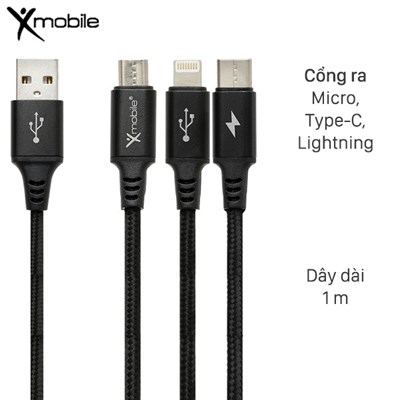 Cáp 3 đầu Lightning Type C Micro 1m Xmobile DR002