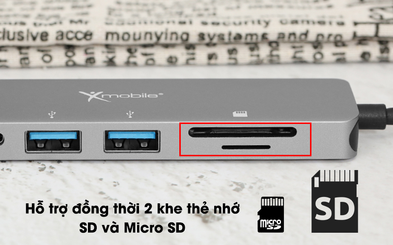 Adapter chuyển đổi USB C 6 in 1 Xmobile DS109A-WB Xám - Khe thẻ nhớ