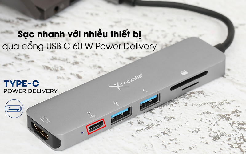 Adapter chuyển đổi USB C 6 in 1 Xmobile DS109A-WB Xám - Sạc nhanh