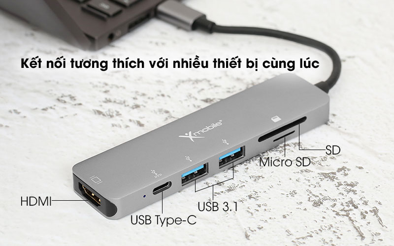 Adapter chuyển đổi USB C 6 in 1 Xmobile DS109A-WB Xám - 6 cổng