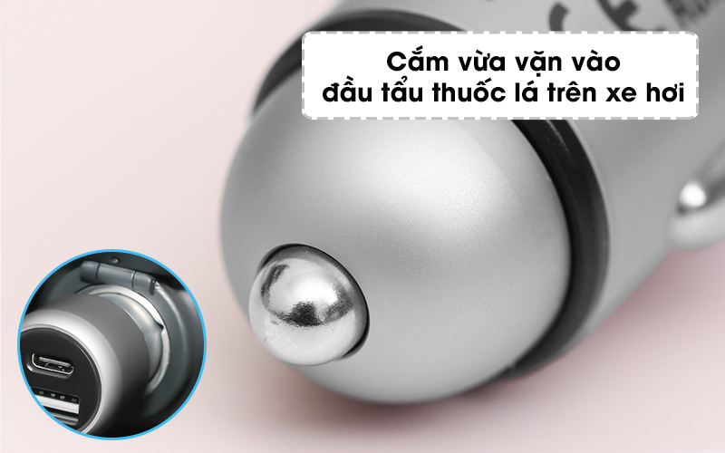 Sạc xe hơi 2 cổng Type C PD 18W QC 3.0 Xmobile SN-454 Bạc - Cắm vào đầu thuốc lá trên xe hơi