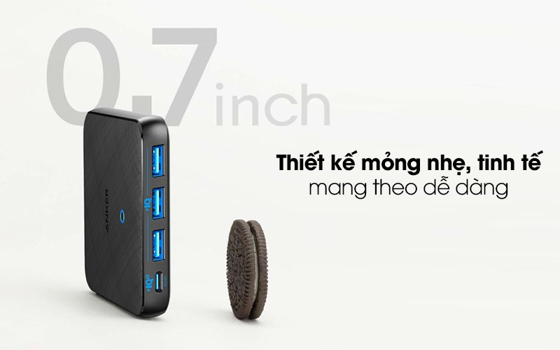 Adapter sạc 4 cổng USB Type C PD 65W Anker PowerPort Atom III Slim A2045 Đen - Thiết kế thời trang, mỏng đẹp