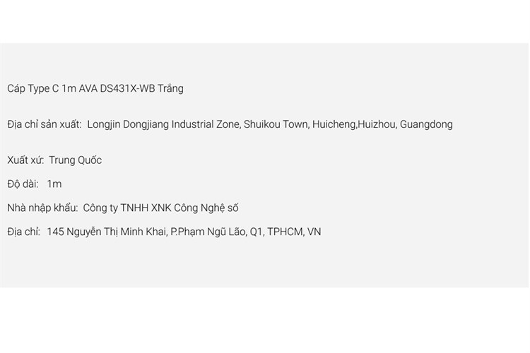 Cáp Type C 1m AVA DS431X-WB Trắng Màu Trắng