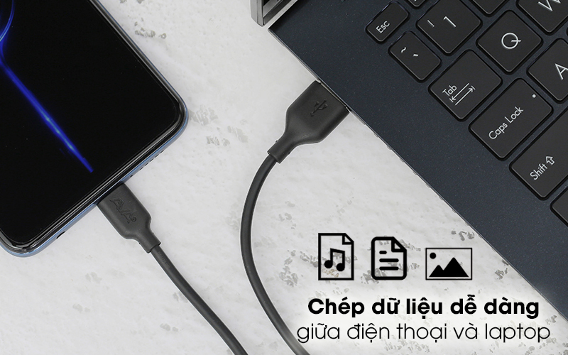 Cáp Type C 1m AVA DS447X-WB Đen - Đảm bảo truyền tải dữ liệu ổn định