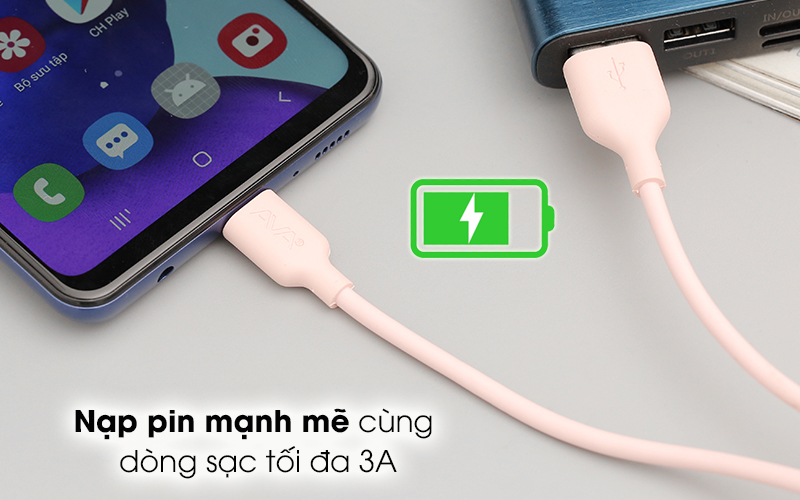 Cáp Type C 1m AVA DS448-TB/ DS449-TB - Sạc pin mạnh mẽ cùng dòng điện tối đa 15 W