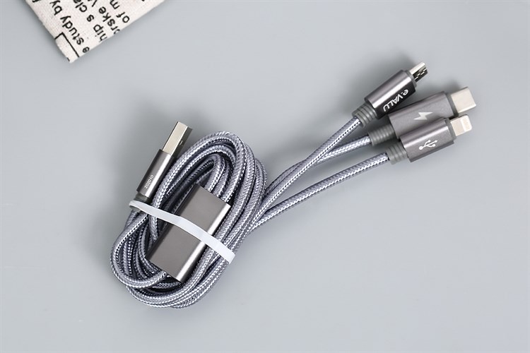 Cáp 3 đầu Lightning Type C Micro 1m eValu Spanker B 2