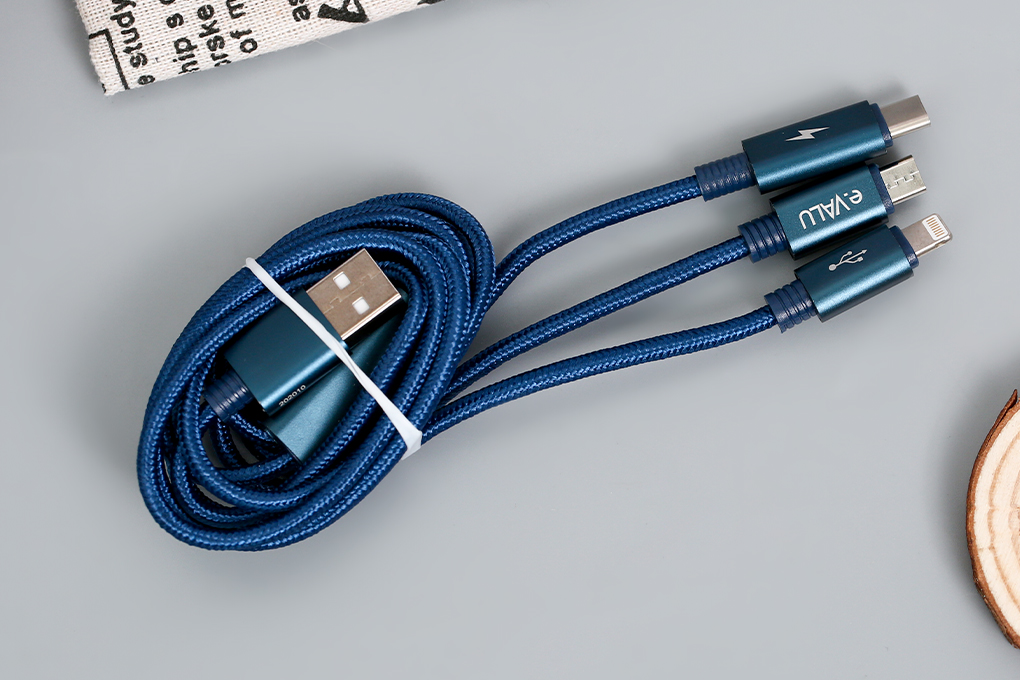 Cáp sạc và truyền dữ liệu 3 đầu USB-A - Type-C Lightning Micro USB 15W 1m eValu Spanker B 2 Màu Xanh dương đậm