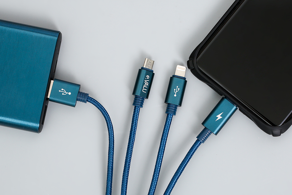Cáp sạc và truyền dữ liệu 3 đầu USB-A - Type-C Lightning Micro USB 15W 1m eValu Spanker B 2 Màu Xanh dương đậm