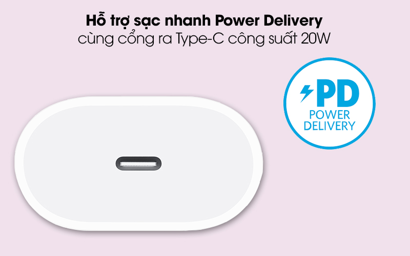 Adapter Sạc Type C 20W dùng cho iPhone/iPad Apple MHJE3 Trắng - Sạc nhanh qua cổng ra Type-C công suất mạnh mẽ 20W