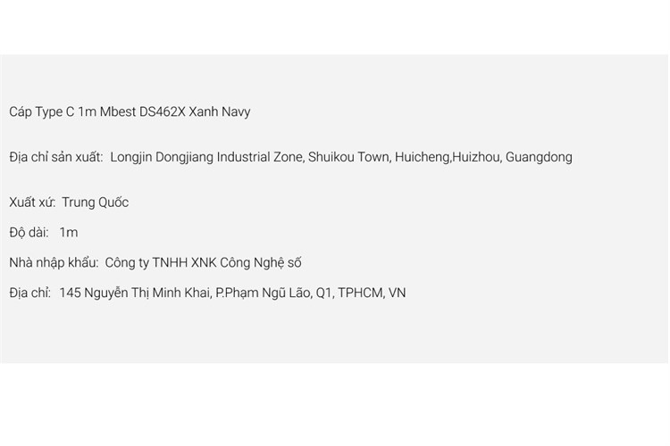 Cáp sạc và truyền dữ liệu USB-A - Type-C 15W 1m Mbest DS462X Màu Xanh Navy