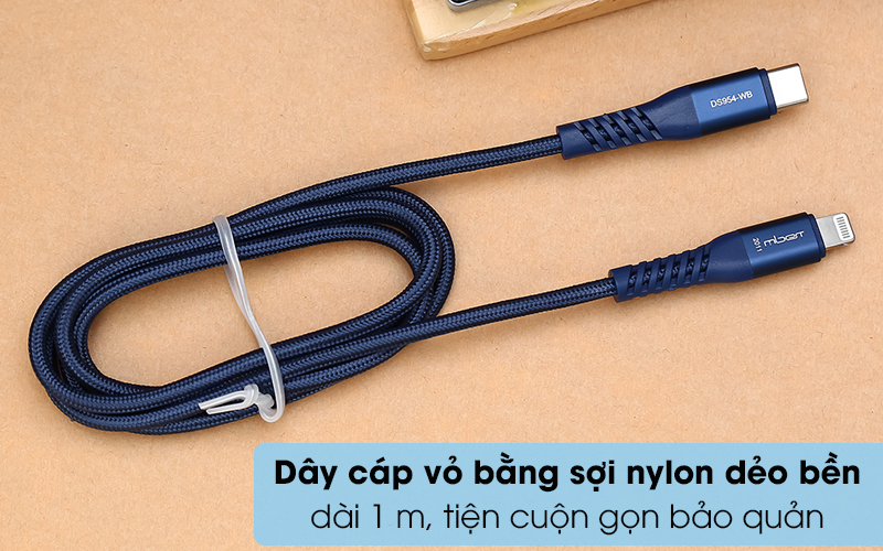 Cáp Type C - Lightning MFI 1m Mbest DS954 - Kiểu dáng gọn gàng, vỏ bọc nylon dẻo dai, hạn chế đứt gãy