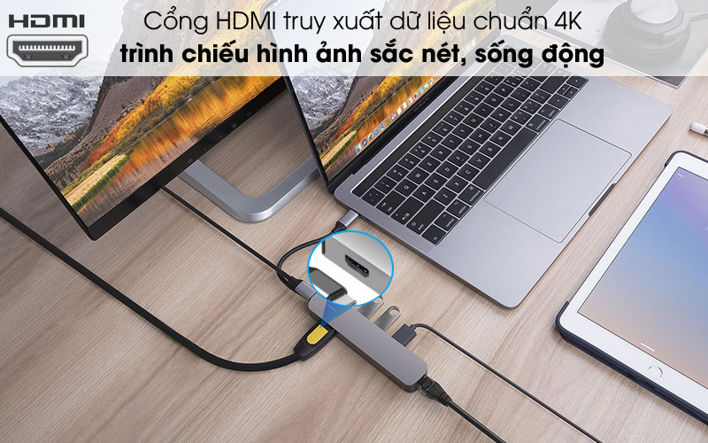 Trình chiếu chuẩn 4K - Adapter chuyển đổi USB C 6 in 1 HyperDrive HD233B Xám Trình chiếu chuẩn 4K - Adapter chuyển đổi USB C 6 in 1 HyperDrive HD233B Xám