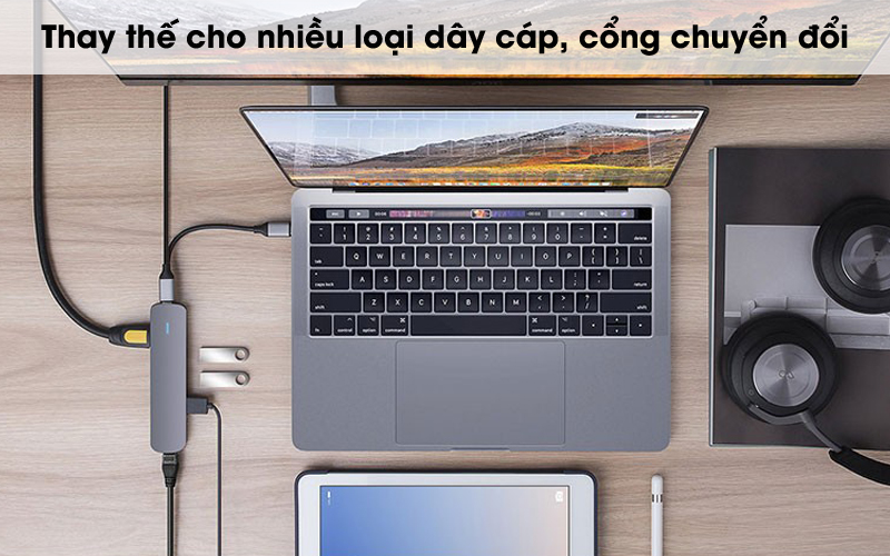 Tiện dụng - Adapter chuyển đổi USB C 6 in 1 HyperDrive HD233B Xám Tiện dụng - Adapter chuyển đổi USB C 6 in 1 HyperDrive HD233B Xám