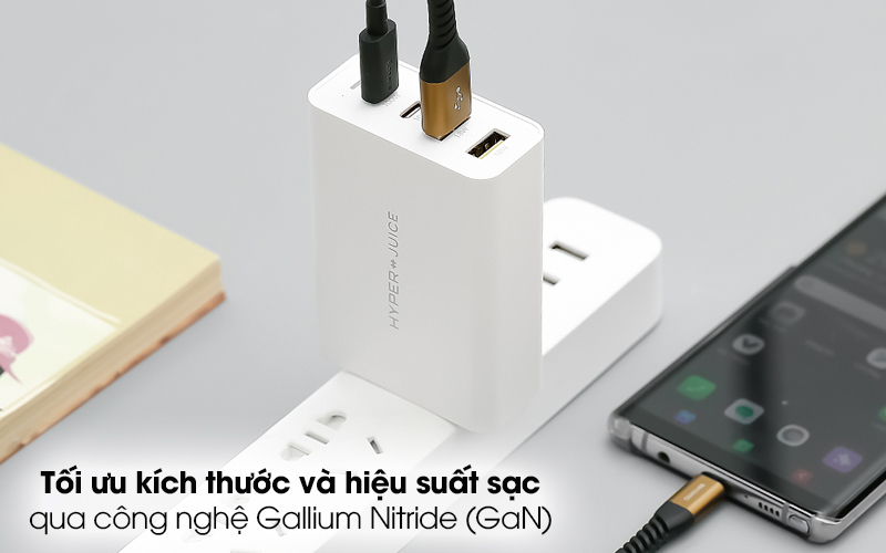 Adapter sạc 4 cổng USB Type C PD 100W HyperJuice HJ-GAN100 Trắng - Dùng bền, sạc tốt hơn với vật liệu Gallium Nitride (GaN) 