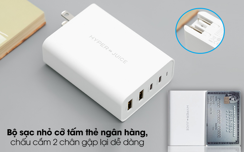 Adapter sạc 4 cổng USB Type C PD 100W HyperJuice HJ-GAN100 Trắng - Hình dạng chữ nhật đơn giản, kích thước nhỏ gọn đáng ngạc nhiên với 1 adapter sạc 100W