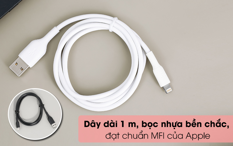 Cáp Lightning MFI 1m Belkin CAA001 - Dài 1 m, dây bọc nhựa bóng đẹp, bền bỉ