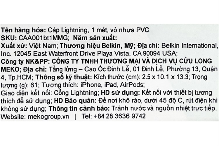 Cáp Lightning MFI 1m Belkin CAA001 Màu Xanh rêu