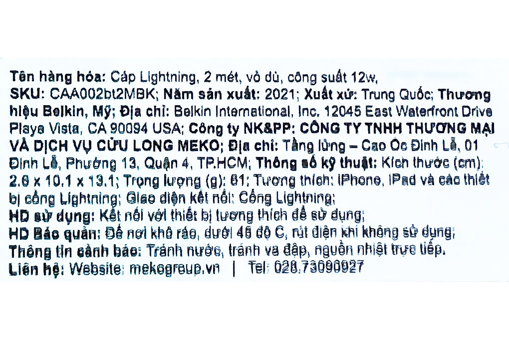 Cáp Lightning MFI 2m Belkin CAA002 - 11