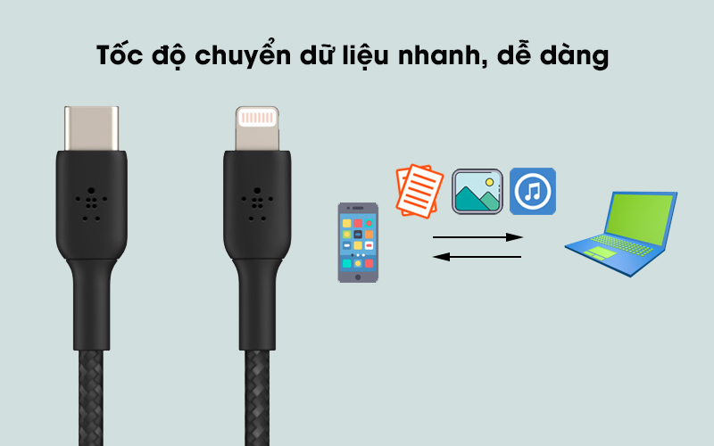 Cáp Type C - Lightning MFI 2m Belkin CAA004 - Đảm bảo quá trình sao chép, dịch chuyển tài liệu thuận lợi