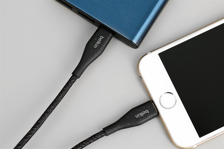 Cáp Type C - Lightning MFI 1.2m Belkin Duratex Plus F8J243 Màu Đen