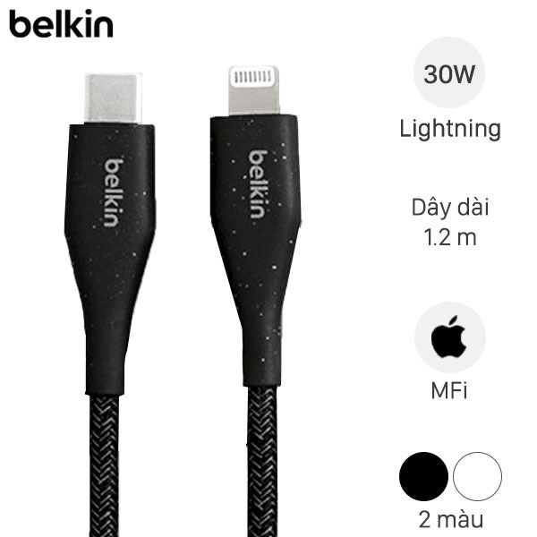 Cáp Type C - Lightning MFI 1.2m Belkin Duratex Plus F8J243