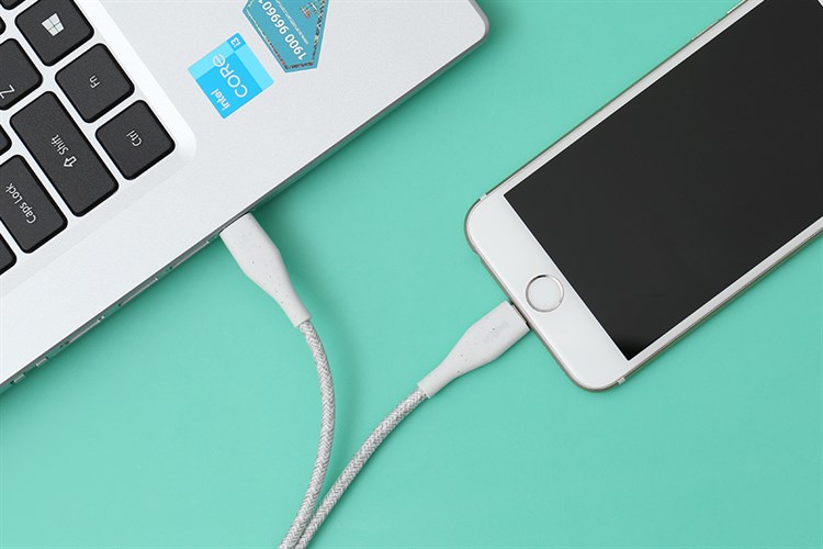 Cáp Type C - Lightning MFI 1.2m Belkin Duratex Plus F8J243 Màu Trắng