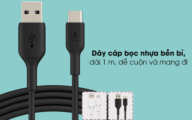 Cáp Type C 1m Belkin CAB001 - Thiết kế hiện đại, dây bọc nhựa cách điện, chịu lực tốt