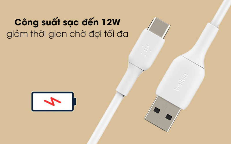 Cáp Type C 2m Belkin CAB001 - Sạc công suất đến 12W