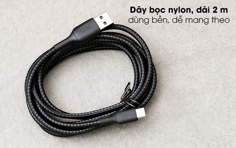 Cáp Type C 2m Belkin CAB002 - Cáp sạc gọn chắc với vỏ dù bệt dẻo dai