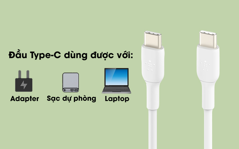 Cáp Type C - Type C 2m Belkin CAB003 - Làm việc được với các dòng máy trang bị jack kết nối Type-C