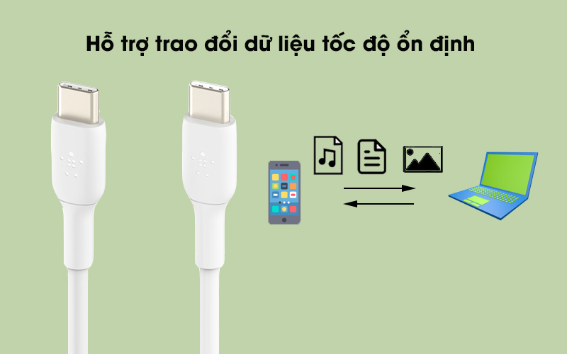 Cáp Type C - Type C 2m Belkin CAB003 - Hỗ trợ trao đổi dữ liệu tốc độ ổn định