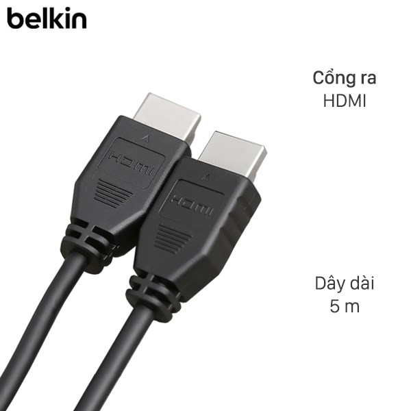 Cáp HDMI 2.0 Tròn 5m Belkin F3Y02 Đen